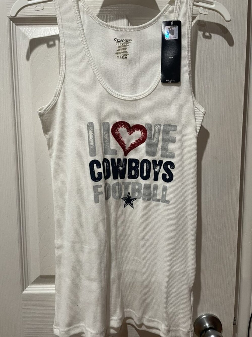 I LOVE COWBOYS-NWT•Womens•FOOTBALL•REEBOK•LARGE•RIBBED TANK TOP•NFL